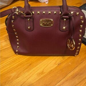 Michael Kors Maroon Satchel with Gold Accents